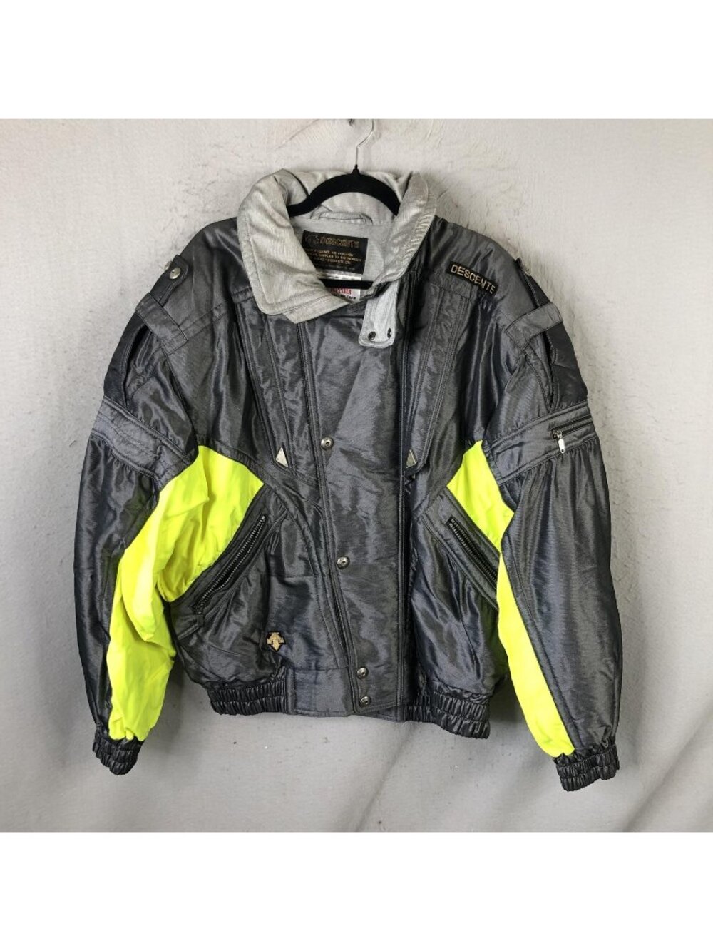 Vintage Descente Ski Jacket Mens XL Gray Neon Yellow Solar Alpha Poland Ski